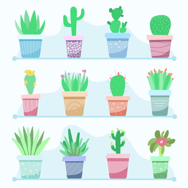 set of potted plants