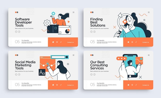 Set of Presentation slide templates or landing page websites design Business concept illustrations