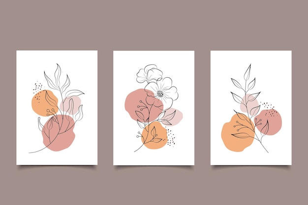 Set of prints boho floral line art composition for wall decoration