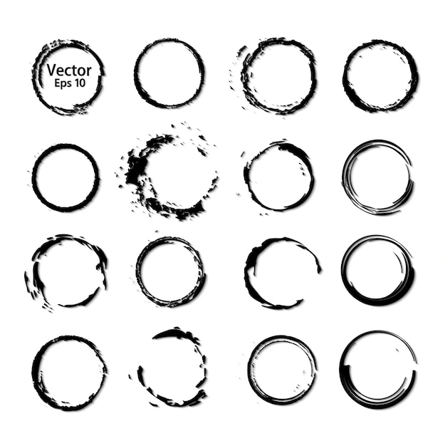 set of processed ink black brushes  circular rings.