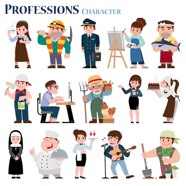 set of Professions cartoon Character