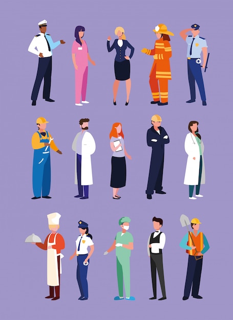 Set of professions people with uniform of work