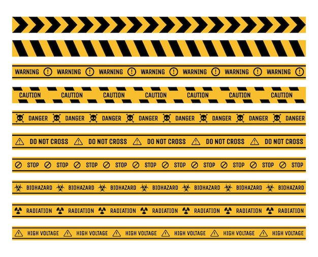 Set of prohibition and warning tapes vector flat illustration danger