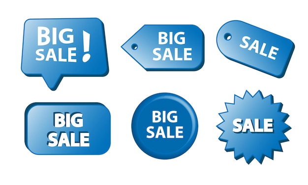 Set of Promotion badge 3D Vector - Blue color marketing label collection