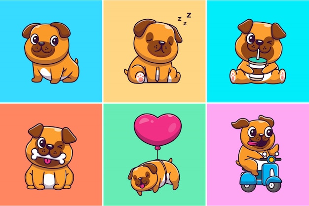 A Set Of Pug Mascot Illustration.