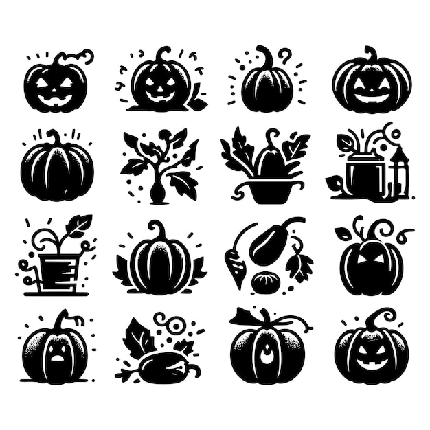 Set of pumpkin silhouettes isolated on a white background Vector illustration