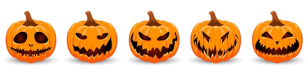 Set pumpkin on white background. Orange pumpkin with smile for your design for the holiday Halloween. 