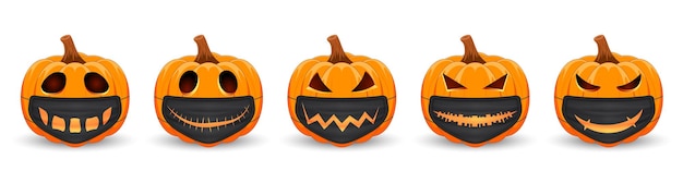 Set Pumpkin with black medical mask with scary smile The main symbol of the Happy Halloween holiday