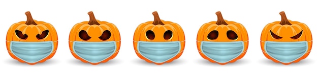 Set Pumpkin with medical mask The main symbol of the Happy Halloween holiday