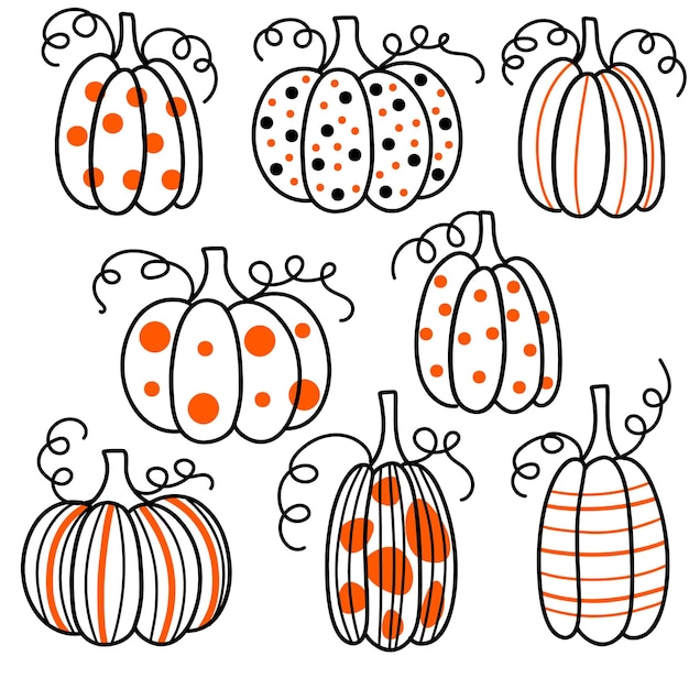 Set of pumpkins for Thanksgiving or Halloween Vector illustration