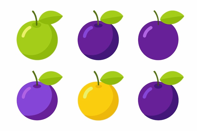 Vector a set of purple and green colored plums