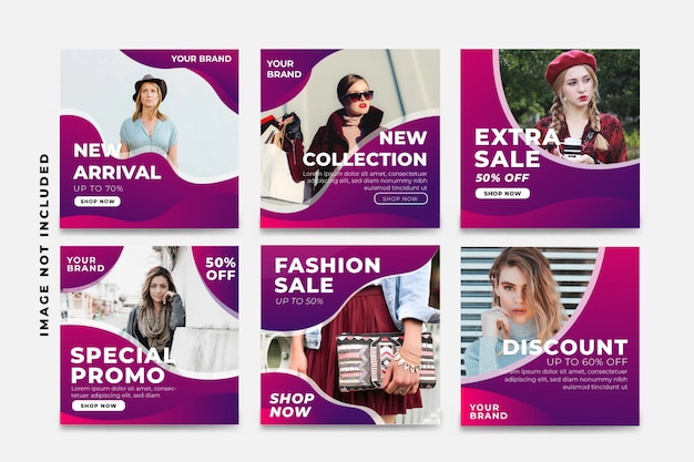 set of purple sale social media post template