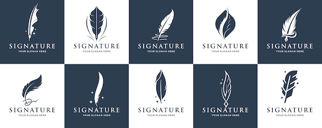 Vector set of quill signature logo design inspiration