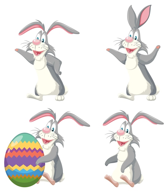 Set of rabbit cartoon in different pose