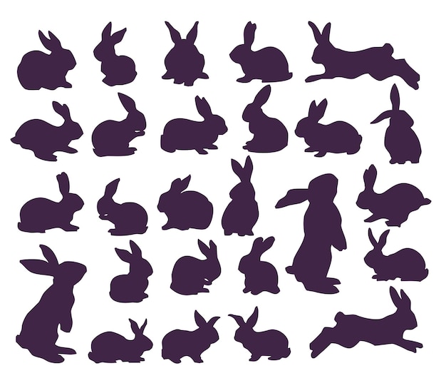 Set of rabbits and bunnies silhouettes