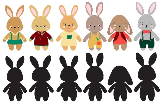 Set of rabbits in flat style isolated vector