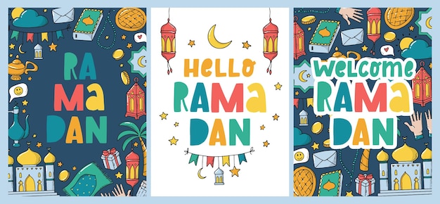 Set of Ramadan greeting cards posters prints