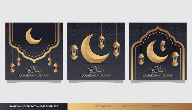 Vector set of ramadan islamic social media post template in square design