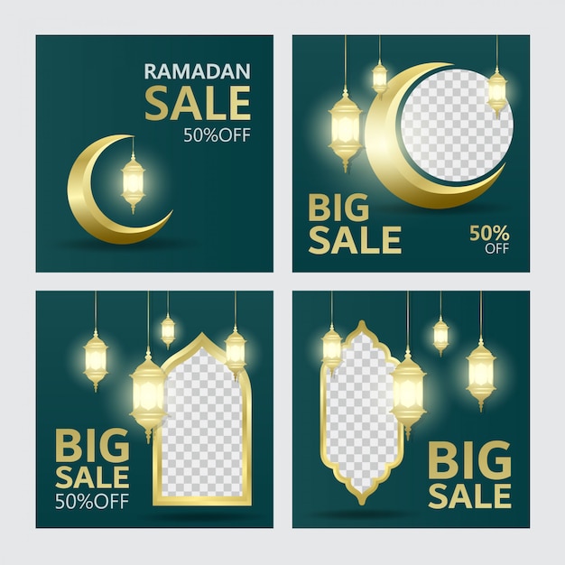 Set Ramadan sale banner template design with Islamic background ornaments