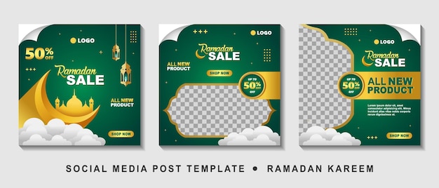 Set Ramadan Sale Square Banner Promotion Template with photo collage Suitable for Social Media Post