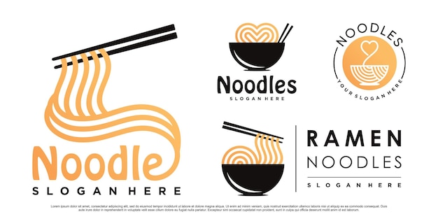 Set of ramen noodle logo design illustration for restaurant with creative concept Premium Vector