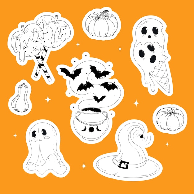 A set of ready-made stickers for Halloween, a set of elements for the day of Halloween