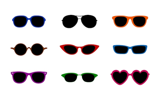 Set of real colorful style cute glasses Party summer beach sunglasses icons in flat style