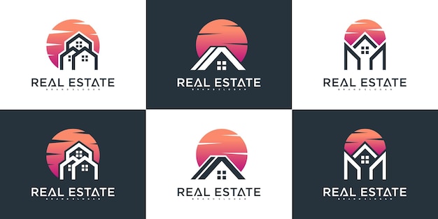 Set of Real estate logo ideas inspiration logo design building isolated on cloud background Premium Vector