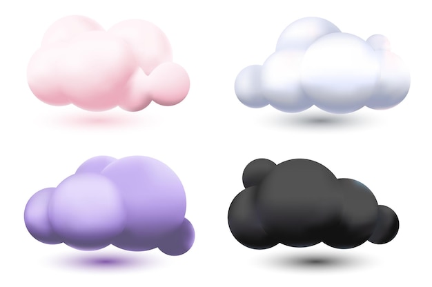 Set of realistic 3d clouds on white background Soft round fluffy clouds icon in the sky