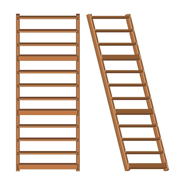 Set Of Realistic 3D Wooden Ladder Vector Illustration. Wood Stair, stairway, staircase vector.