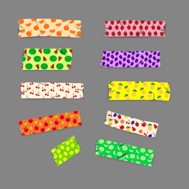 Set Realistic Adhesive Washi Tape Fruit Pattern