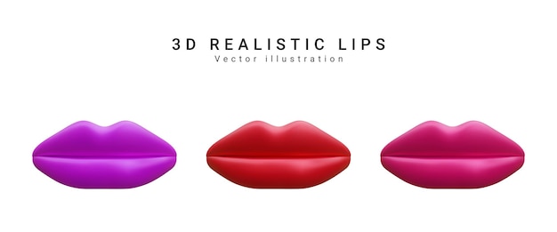 Set of realistic beautiful lips isolated on white background Vector illustration