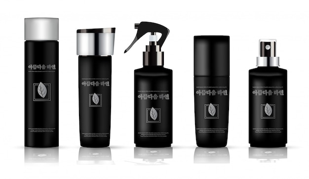 Set of realistic black package cosmetic product. 