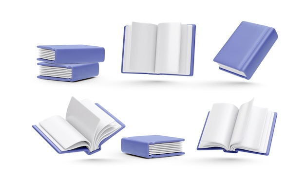 Set of realistic blue books isolated on white background Vector illustration