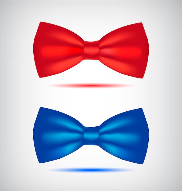 set of realistic blue and red bow ties