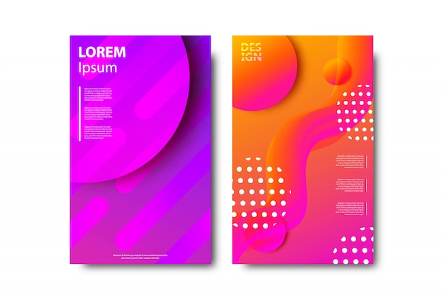  set of realistic  brochures with geometric gradient fluid liquid shapes for decoration and covering on the white background.