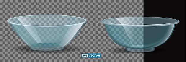 set of realistic ceramic bowl or transparent bowl glasses or kitchenware equipment for restaurant