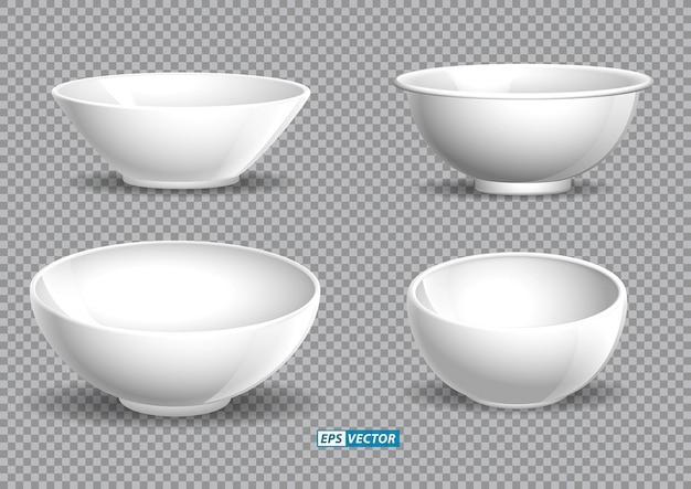 set of realistic ceramic bowl or transparent bowl glasses or kitchenware equipment for restaurant