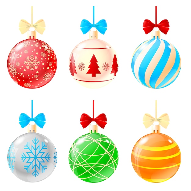 set of Realistic christmas balls isolated on white