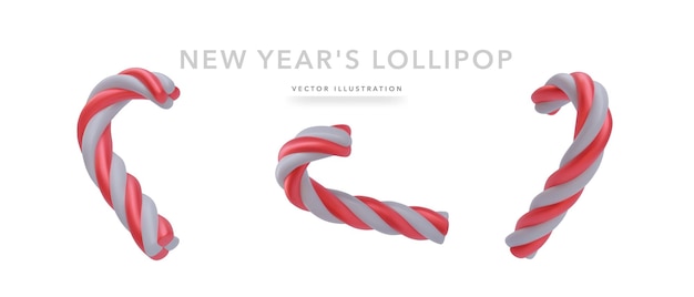 Set of realistic Christmas candy cane isolated on white background Christmas decorations Vector illustration