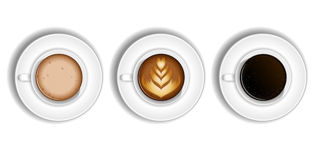 set of realistic coffee cups with milk isolated or coffee cup at coffee shop with cappucino,