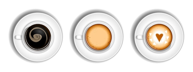 set of realistic coffee cups with milk isolated or coffee cup at coffee shop with cappucino