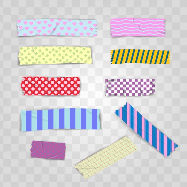 Set Realistic Colorful Pattern Scotch Washi Tape 