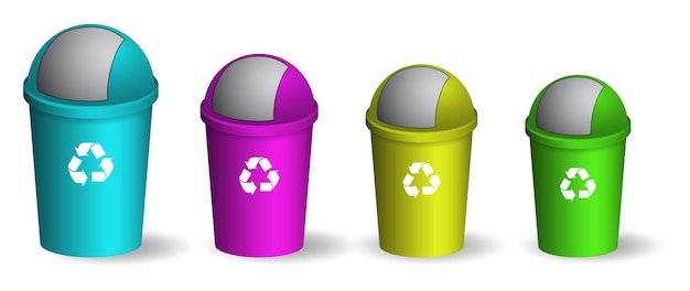 Set of realistic colorful trash bin isolated eps vector