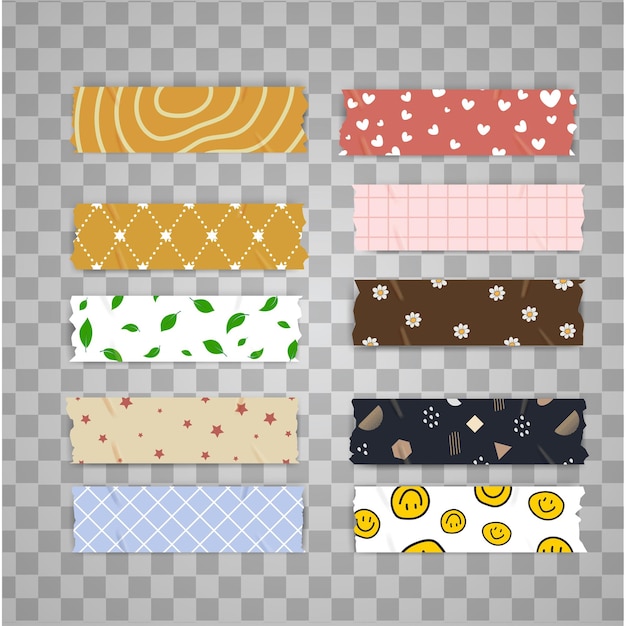 Vector set realistic cute colour washi tape vector illustration