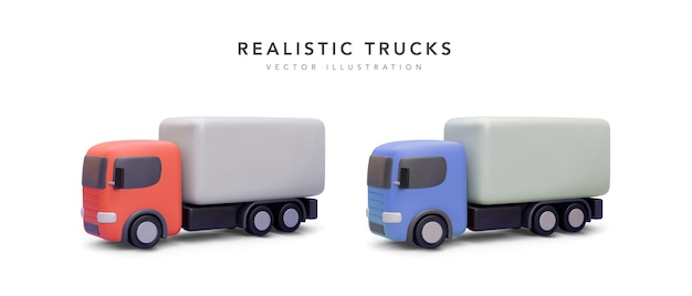 Set of realistic delivery trucks with shadow isolated on white background Vector illustration