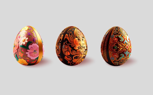 Set of  realistic Easter eggs with floral tracery  on a white background.The main symbols of the spr