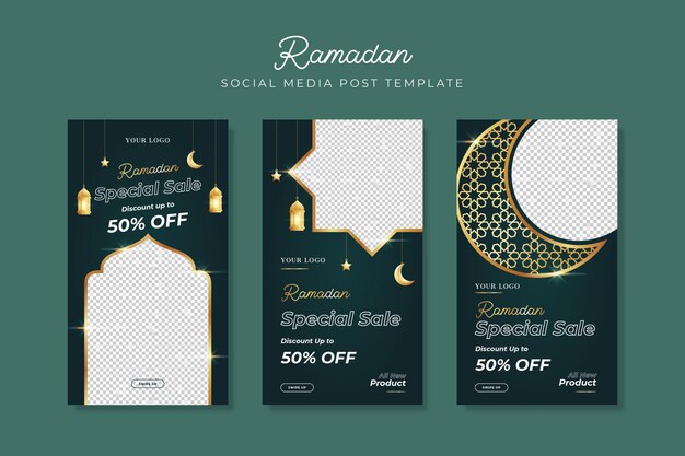 Vector set of realistic and elegant ramadhan social media story template vector