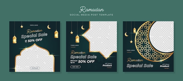 Set of Realistic and elegant Ramadhan Social media template Vector