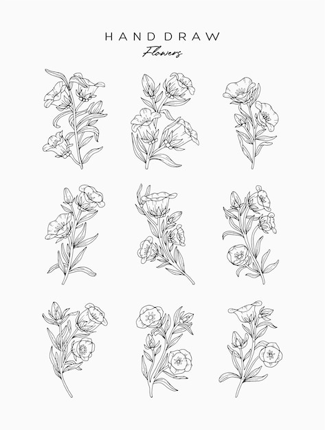 Set of realistic flowers and leaves